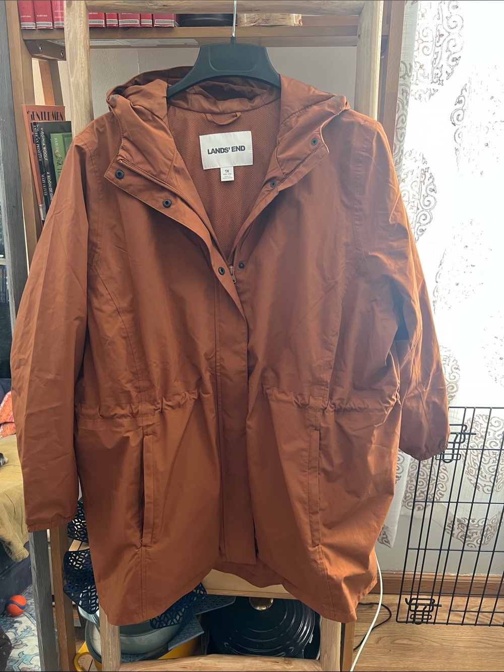 Lands' End Women's Rust Hooded Trench Coat